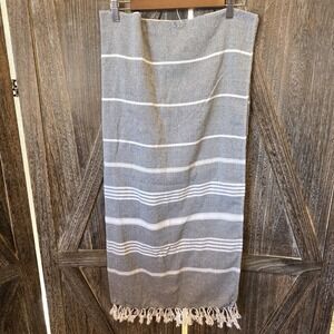 Ephesus Towels Gray & White Herringbone Stripes Turkish Cotton Fringe 68" x 35"